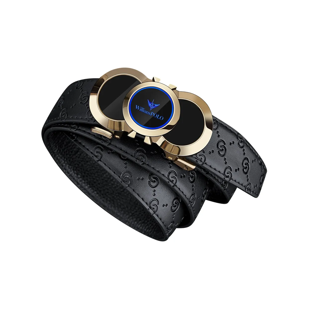WilliamPOLO Золотой тон замковая синий логотип кожаные ремни мужской ширина 3,5 см