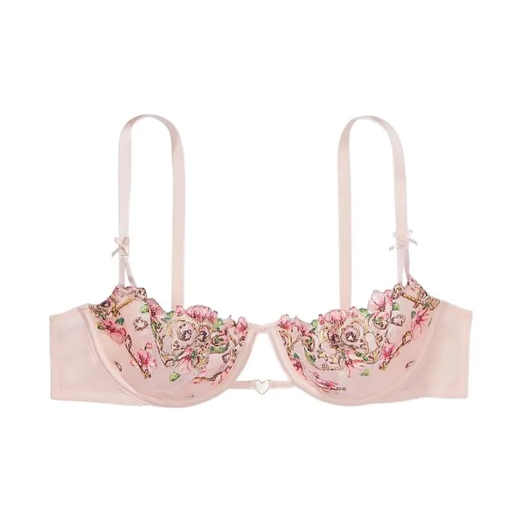 Victoria's Secret Бюстгальтер Женский Светло-Розовый Цветочный Вышивка