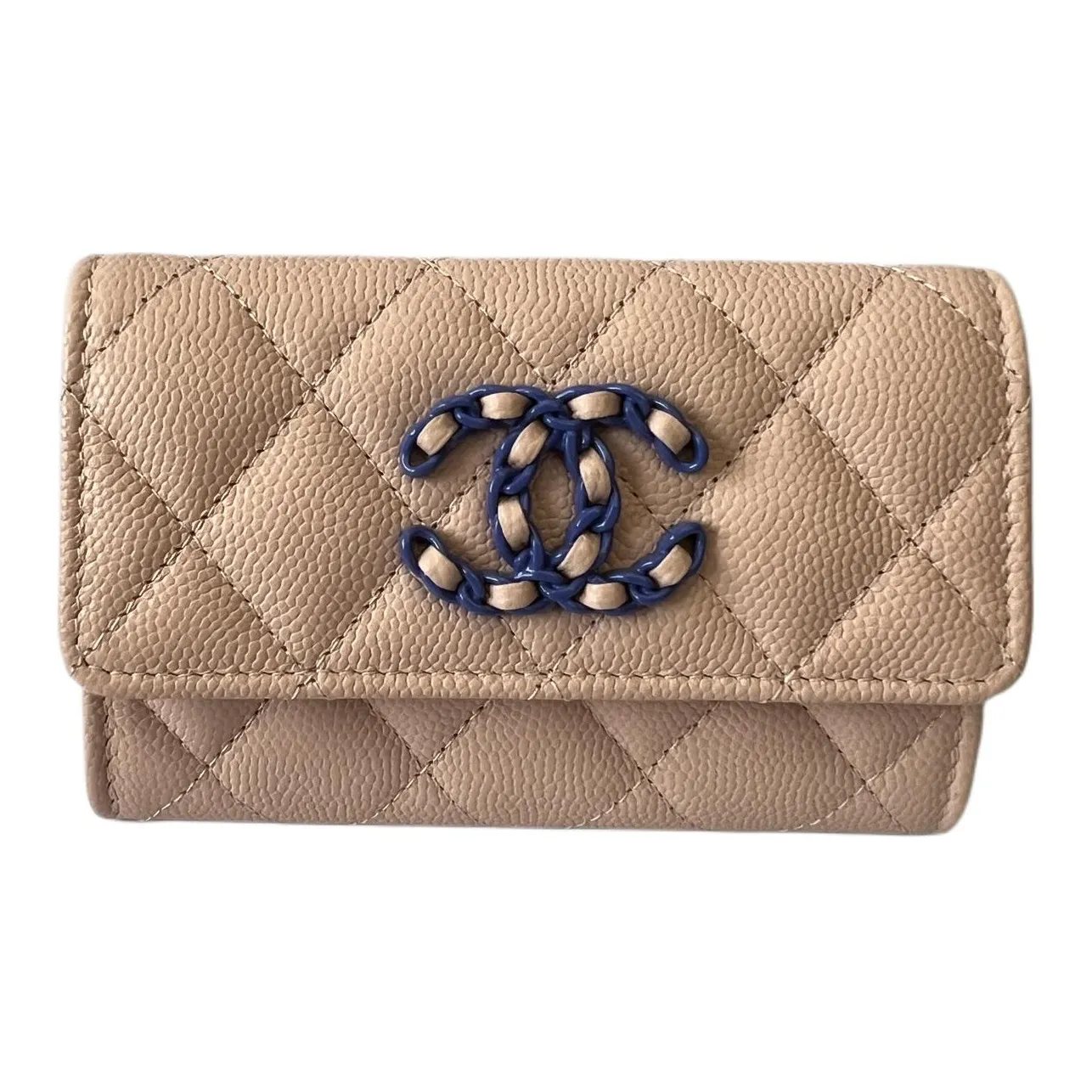 CHANEL Grain Cow Leather Card Holder, Wallet Women's Nude Pink