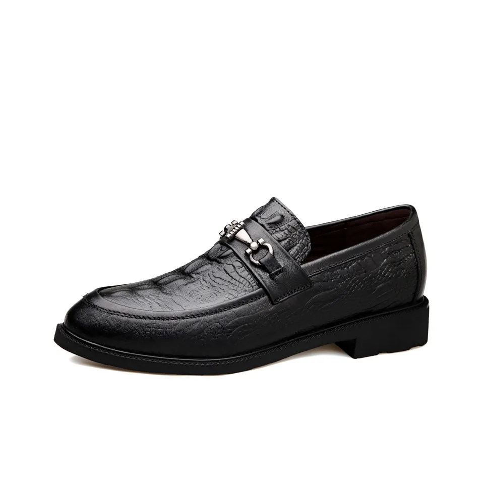 DILIKAN Hidden Wedge Men's Shoes 5 Cm Crocodile Pattern Slip on Leather Shoes For Men Men's Black