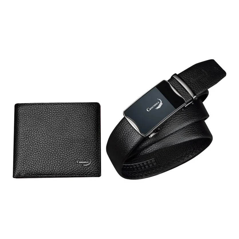 Крокодил Коровья кожа Combo Set Средний Мужской Черный