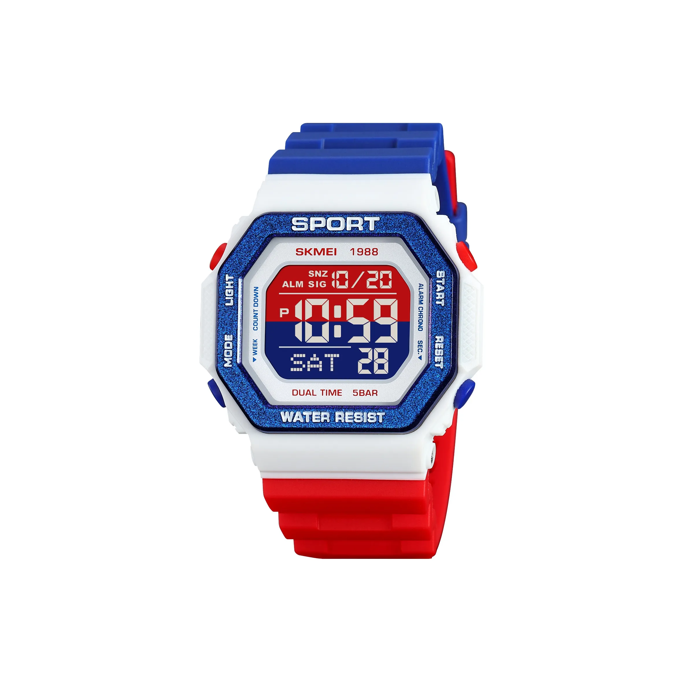 SKMEI Электронный механизм TPU ремешок Часы Мужские часы Красный циферблат часов