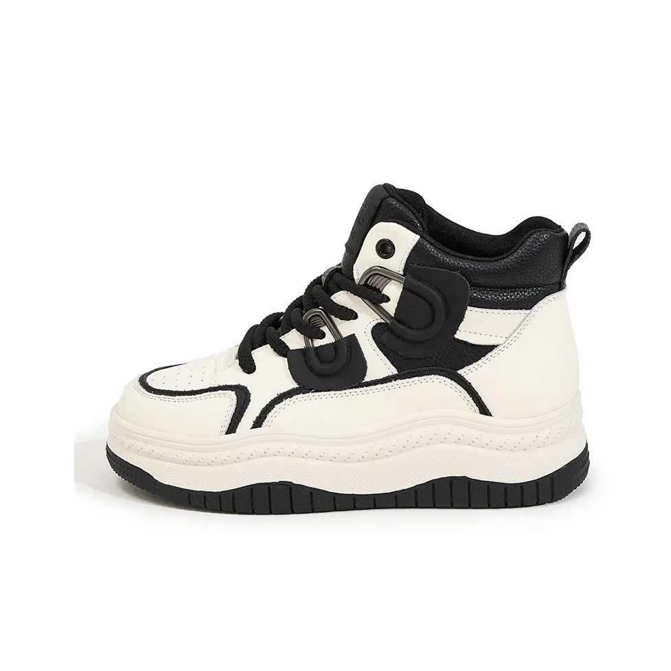 Milan Love Song Устойчивый к истиранию Легкий Увеличивающий Высоту Высокие Кроссовки для Скейтбординга Женские Бежево-Черные