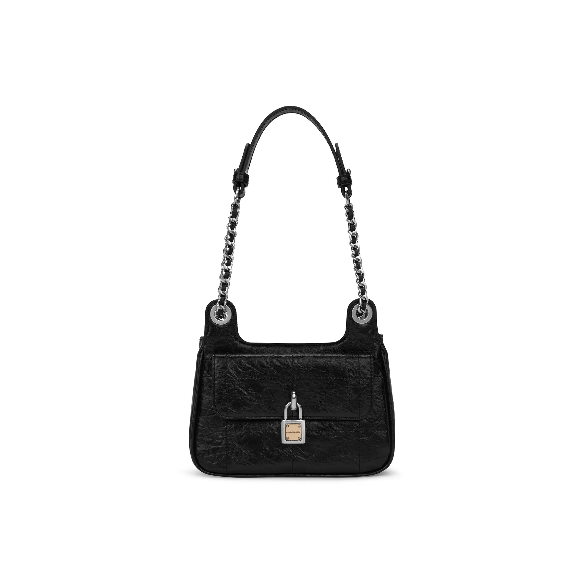 CHARLES&KEITH Polyurethane Synthetic Leather Small Square Bag Shoulder Bag Crossbody Bag Small Size Women's Solid Color