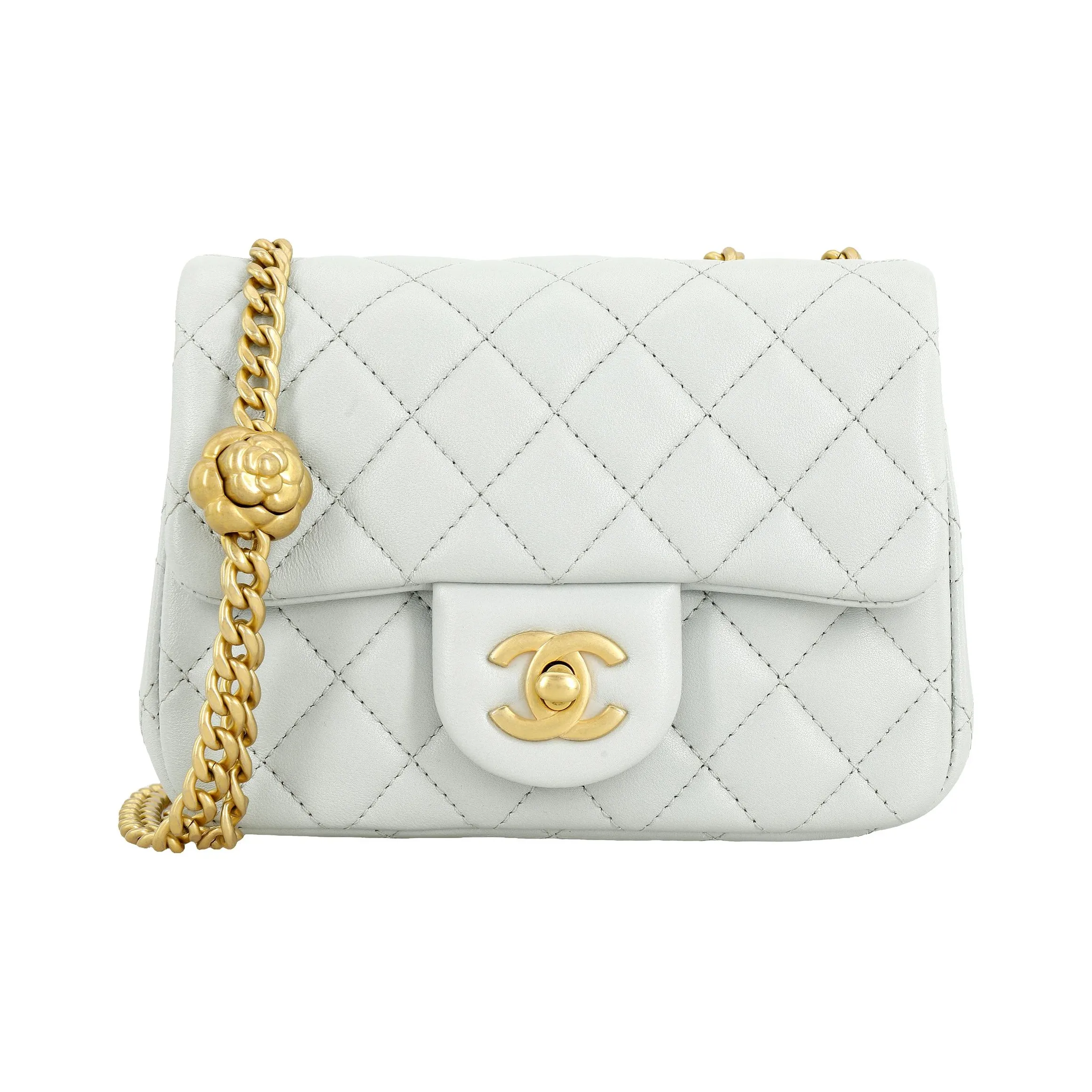 CHANEL Sheepskin Chain Bag Shoulder Bag Crossbody Bag Mini Women's Blue Gray