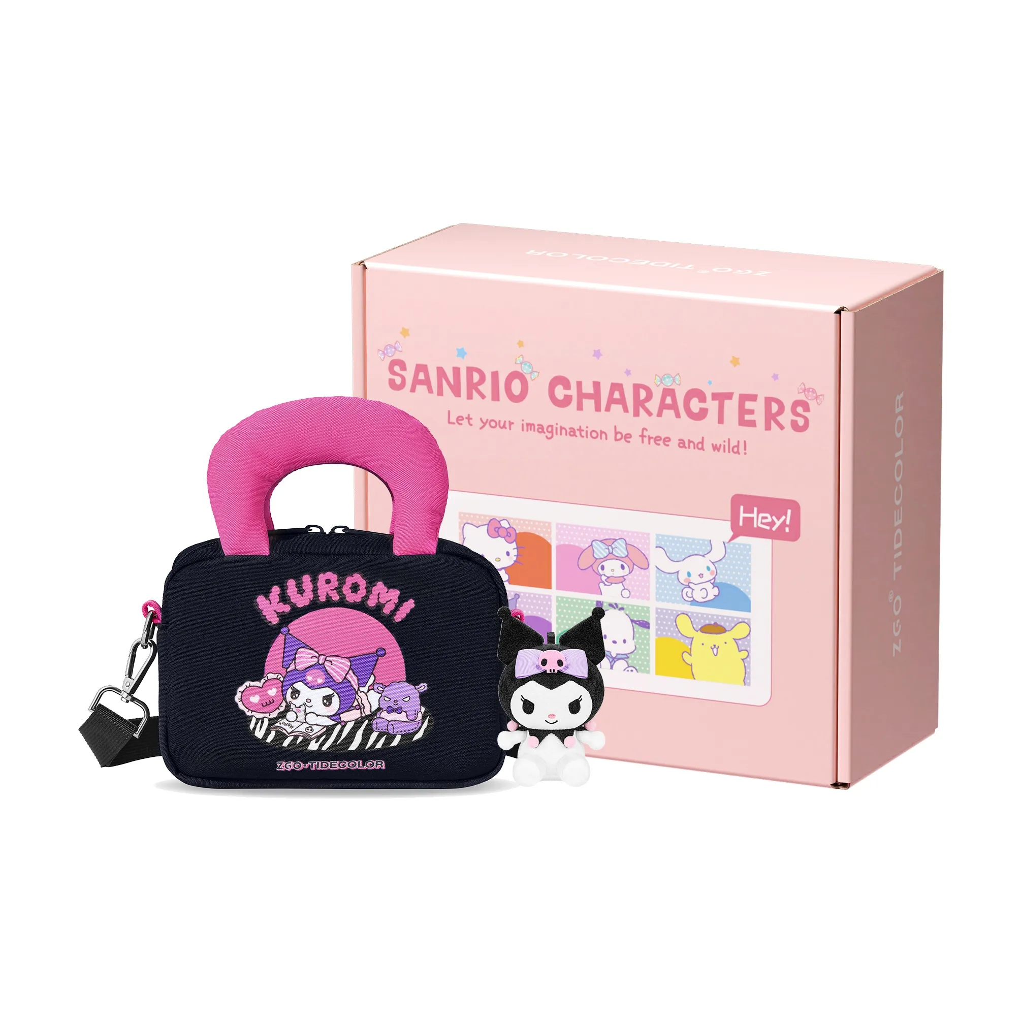 Zgo Sanrio Kulomi Полиэстер BOX CROSSBODY Сумка Camera Мешок для хранения Маленький Женский Черный Розовый