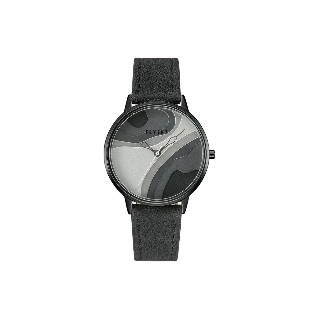 FEYERT Fayette Lake Collection Original Niche Design Кварцевый механизм Кожаный ремешок Часы Унисекс Черный циферблат