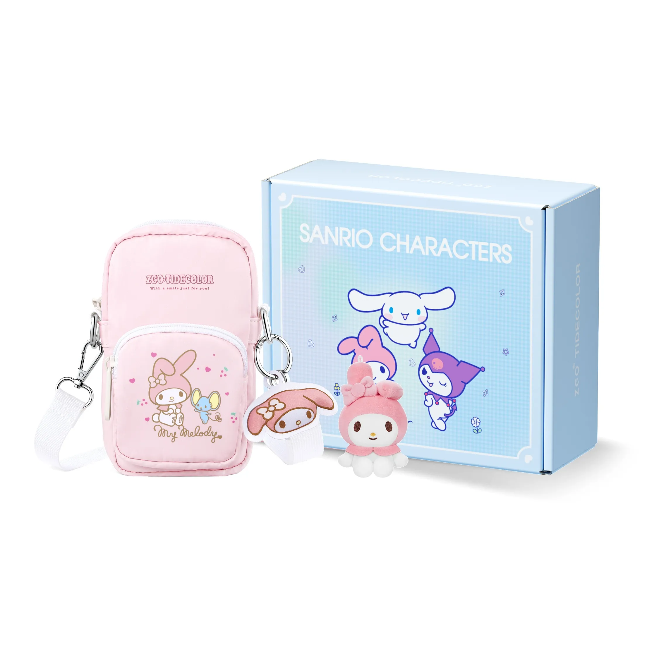Zgo Sanrio IP Collaboration Melodi Polyester Cell Phone Pouch, One Shoulder Crossbody Bag Trumpets Women's Pink