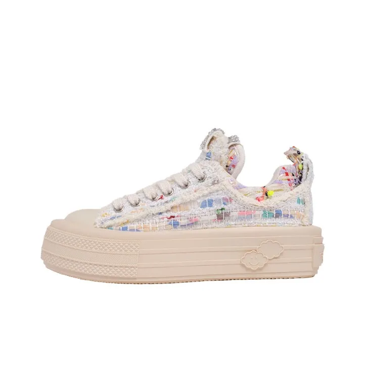FORESHADOW 'Double-Uni'1.0 Height Increasing Low-Top Candy Party Skateboard Shoes Women's Multicolor Knit White