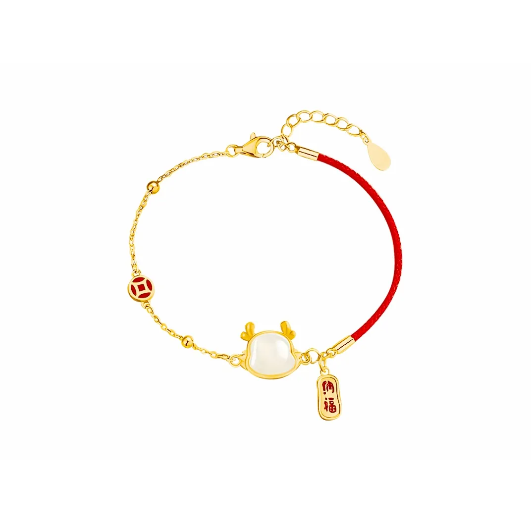 Muyan Colored Glaze Cute Dragon Brings Fortune Jade Bracelet Women's