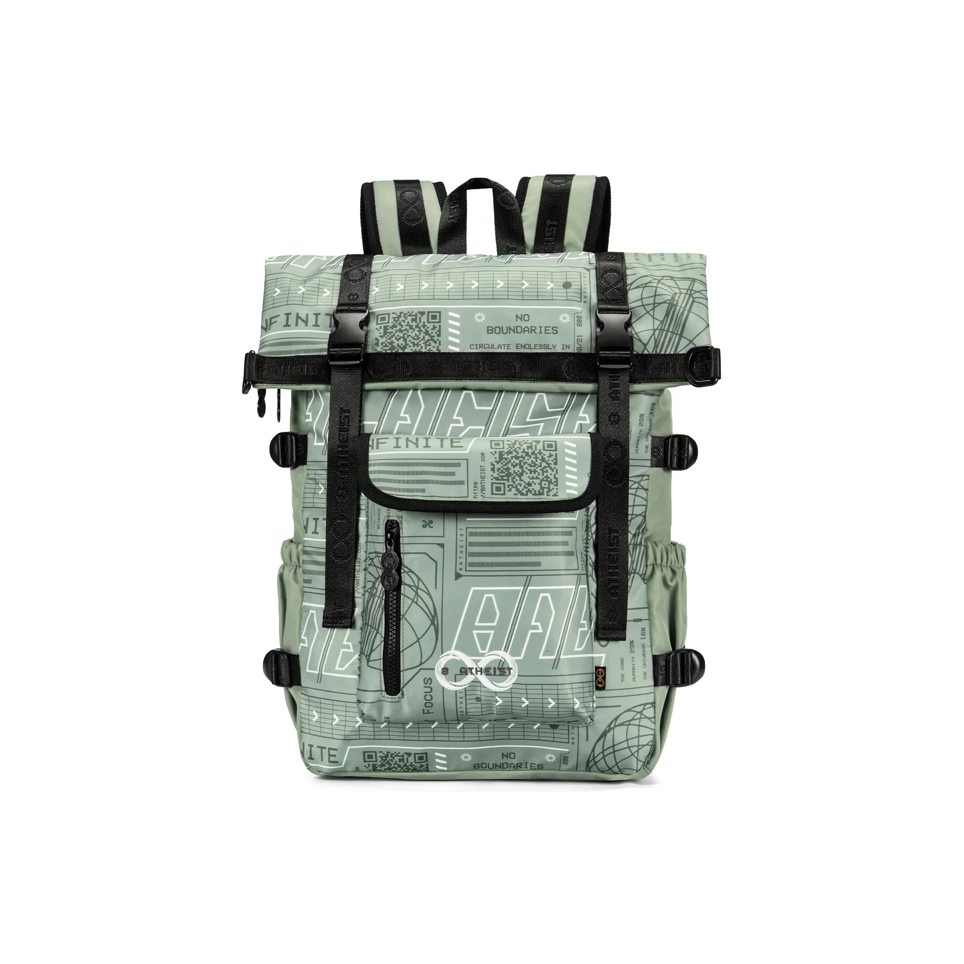 8atheist Polyester Backpack Multi Compartment Backpack Unisex Light Gray Green