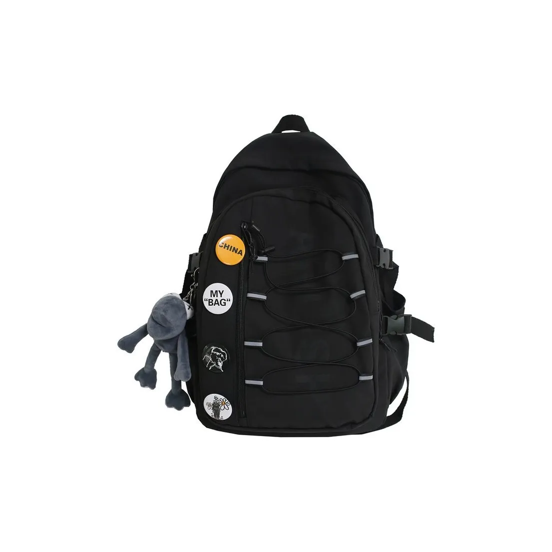 LEXI Nylon Fabric Backpack Regular Unisex Black/Yellow/Burgundy/Ecru