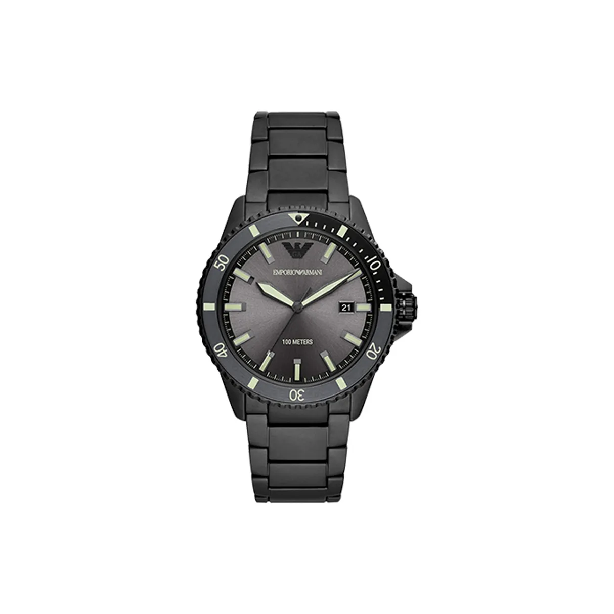 EMPORIO ARMANI Коллекция Submariner Часы Мужские Кварцевый механизм Ремешок из нержавеющей стали 42 мм Черный циферблат