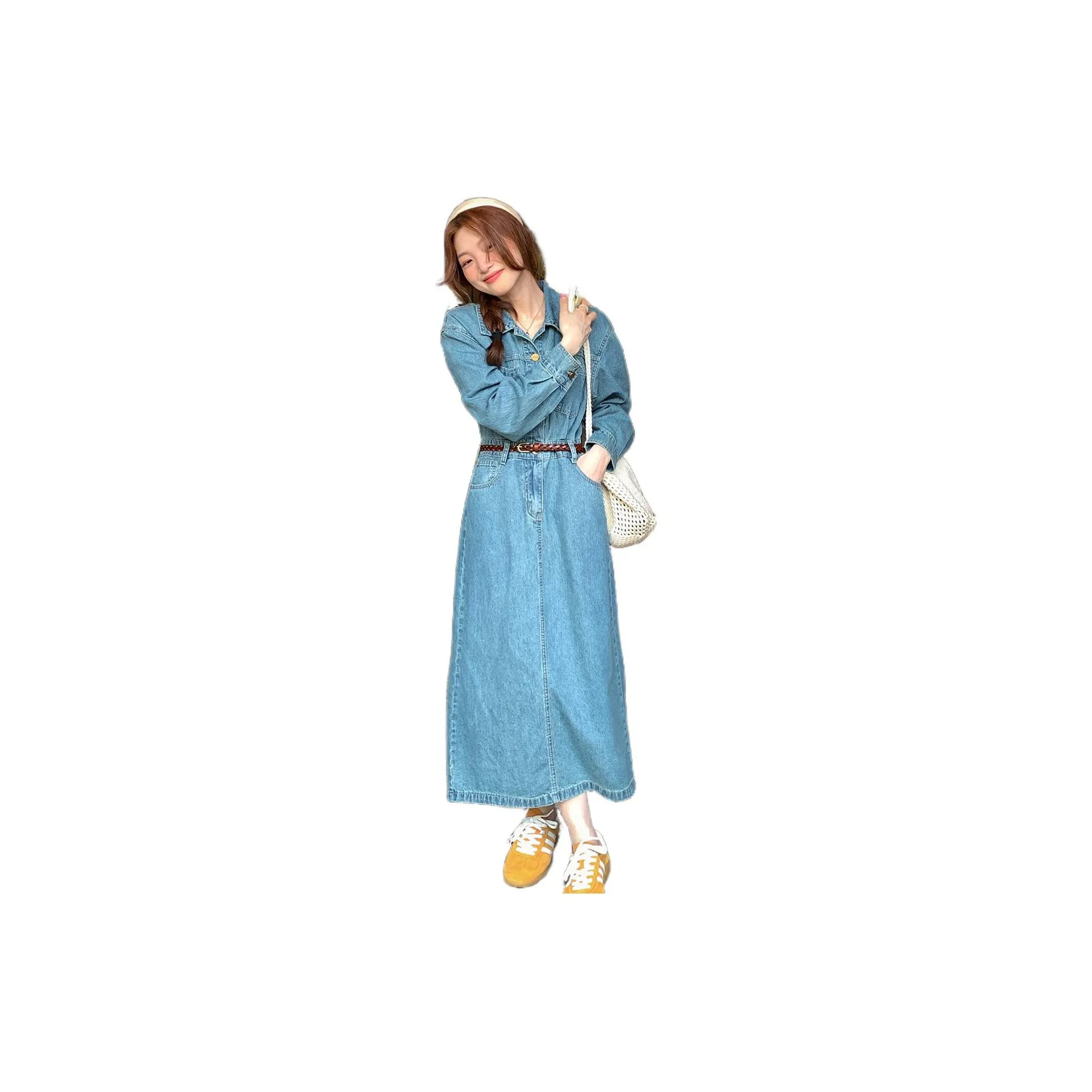 SISILYON STUDIO Long Sleeved Dresses Women's Vintage Blue