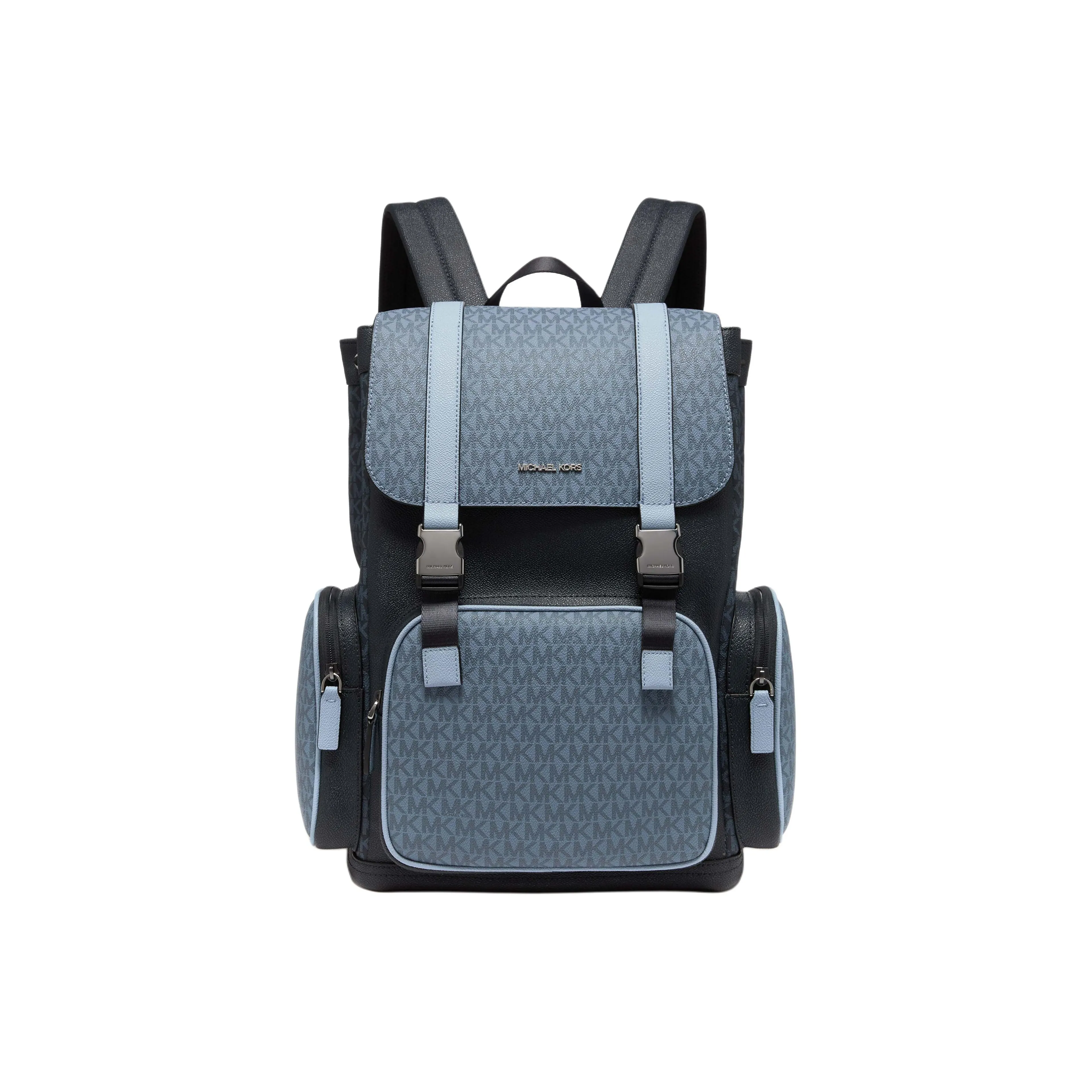 MICHAEL KORS MK Cooper Artificial Leather Laminated Fabric Backpack Men's Denim Blue With Cyan Accents