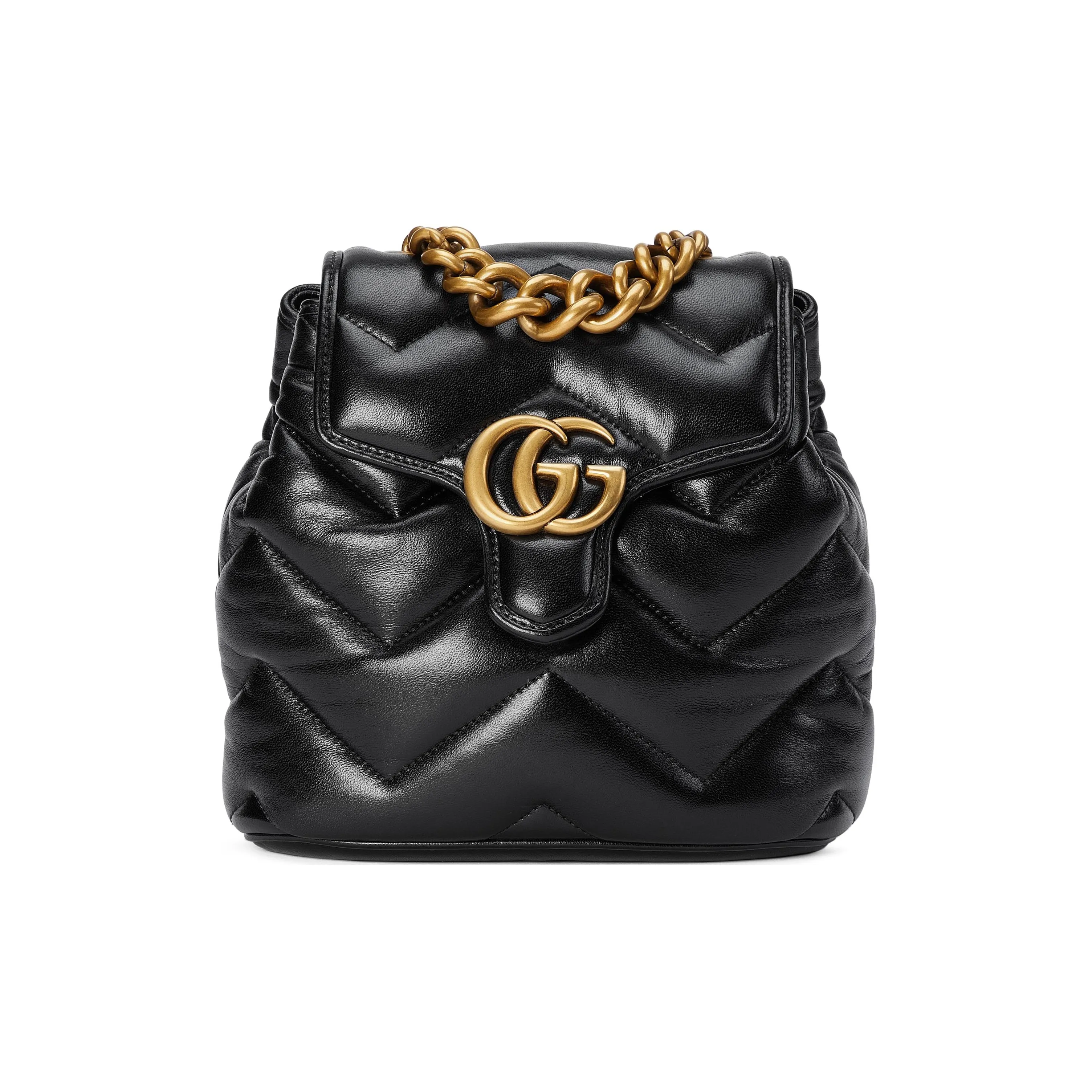 GUCCI GG Marmont Quilting V Shaped Leather Backpack Women's Black