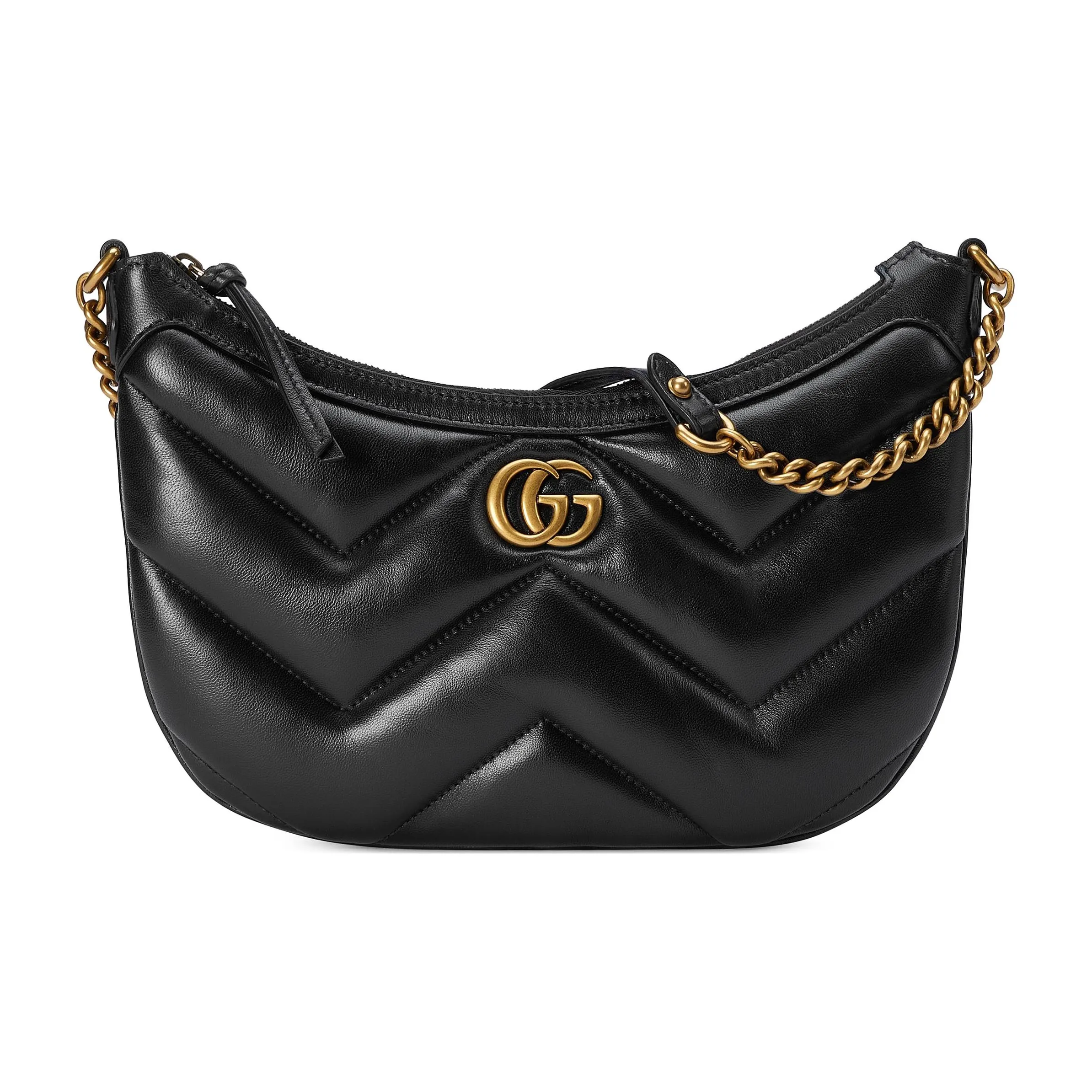 GUCCI GG Marmont Quilting V Shaped Leather Handbag, Shoulder Bag Women's Black