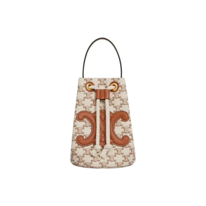 CELINE Fabric With Cow Leather One Shoulder Handbag Women's Brown & White