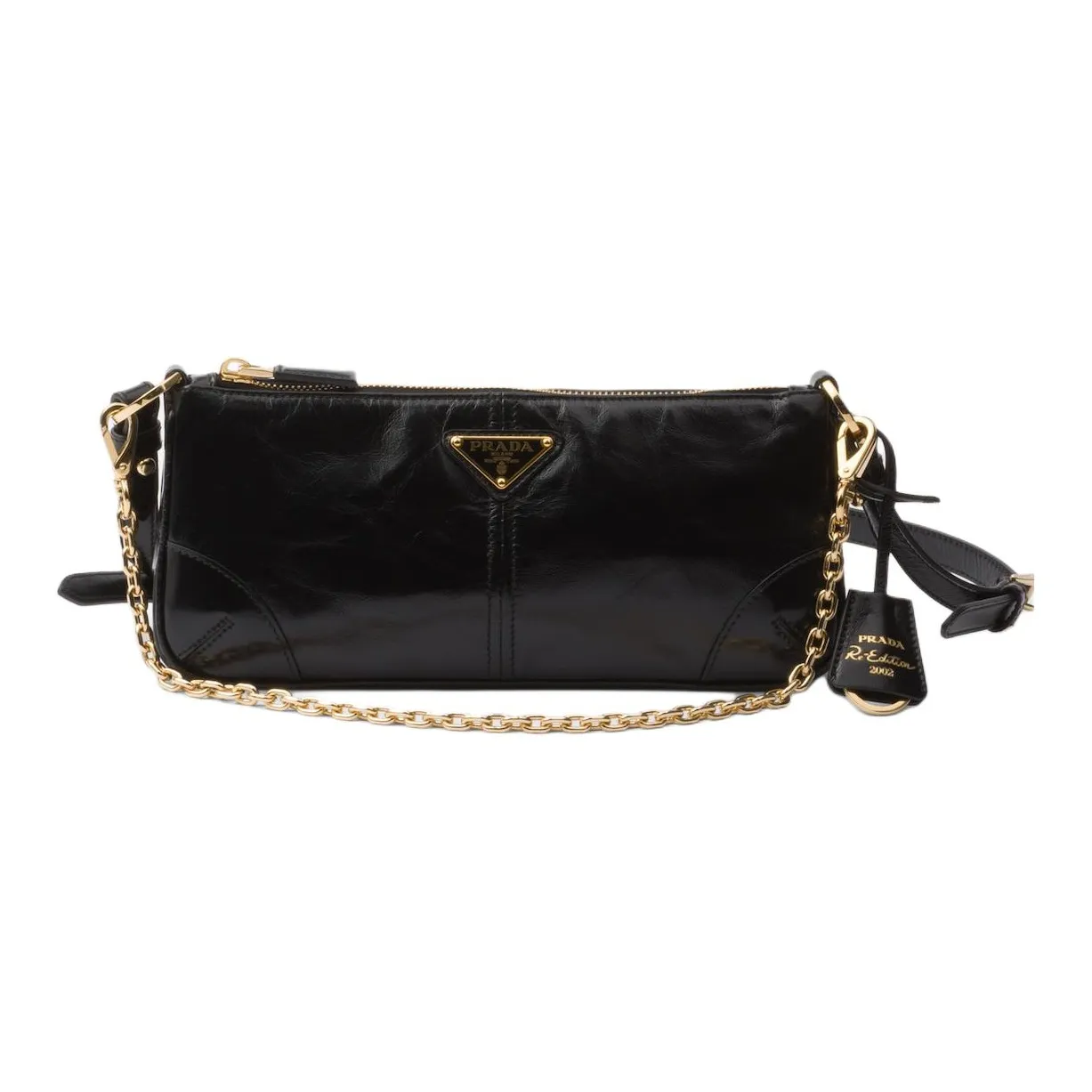 PRADA Re Edition Leather Crossbody Bag, Shoulder Bag Medium Size Women's Black