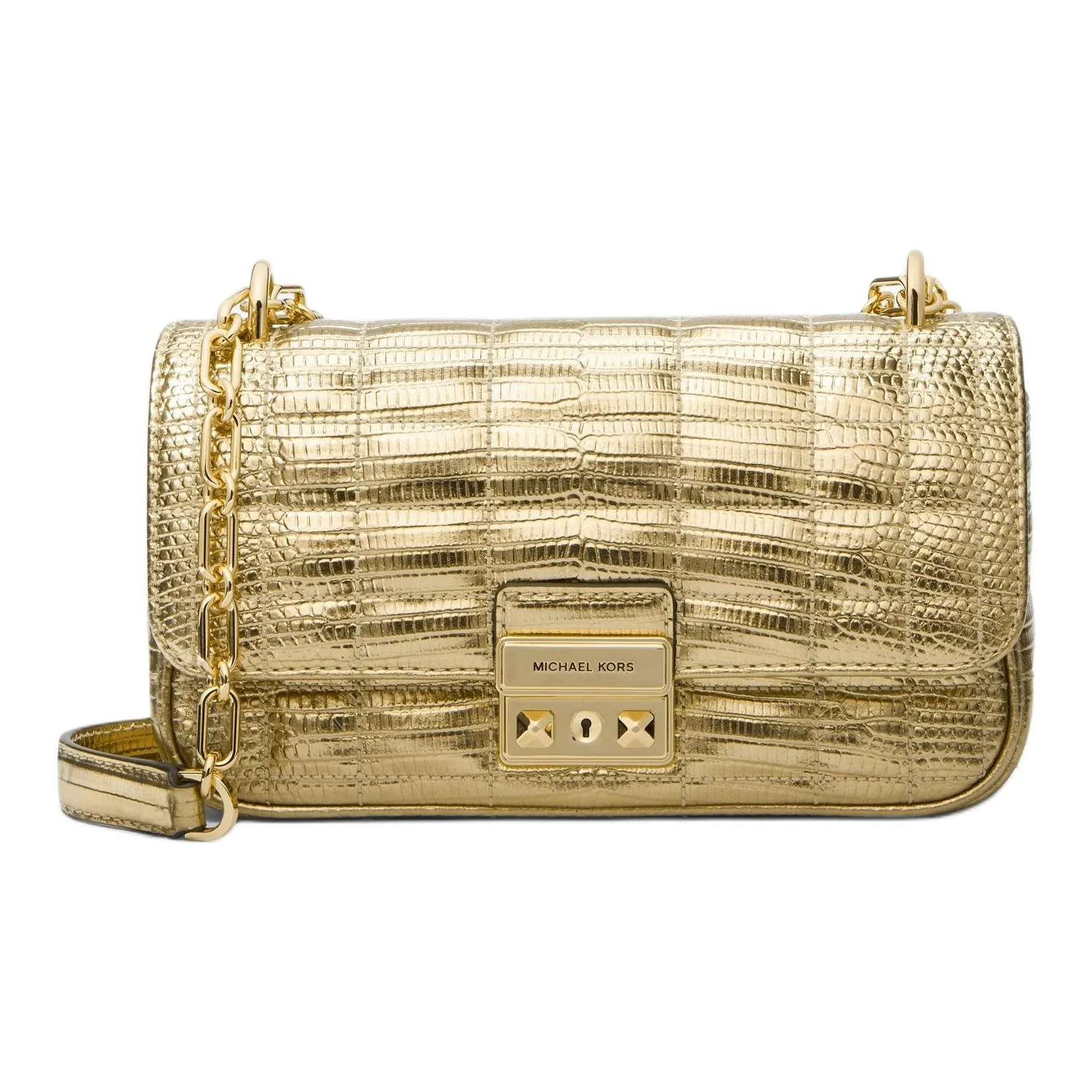 MICHAEL KORS Split Cow Leather Portable Crossbody Bag, Shoulder Bag Small Size Women's Wheat Wave Gold