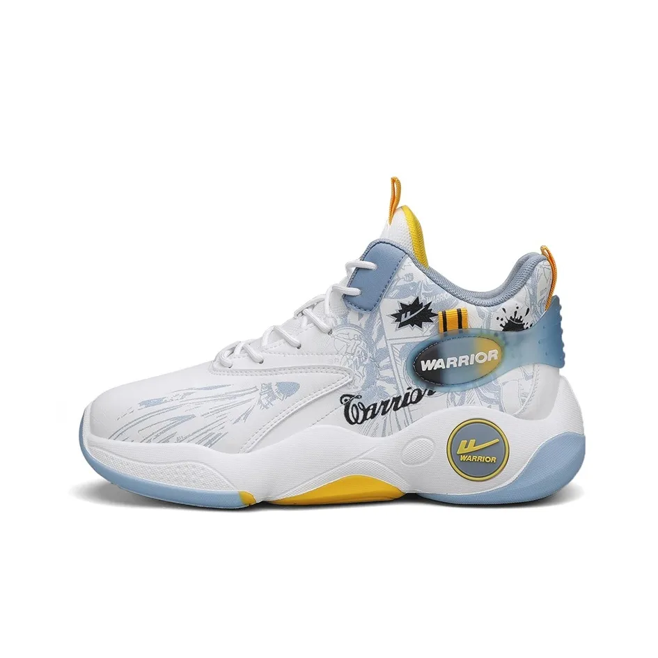 Warrior Cushioning Anti-Slip Wear-Resistant Height Increasing Warm High-Top Basketball Shoes Men's White Blue