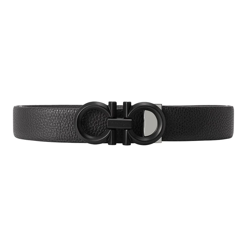 FERRAGAMO Cow Leather Leather Belts Men's Black Width  3.5cm