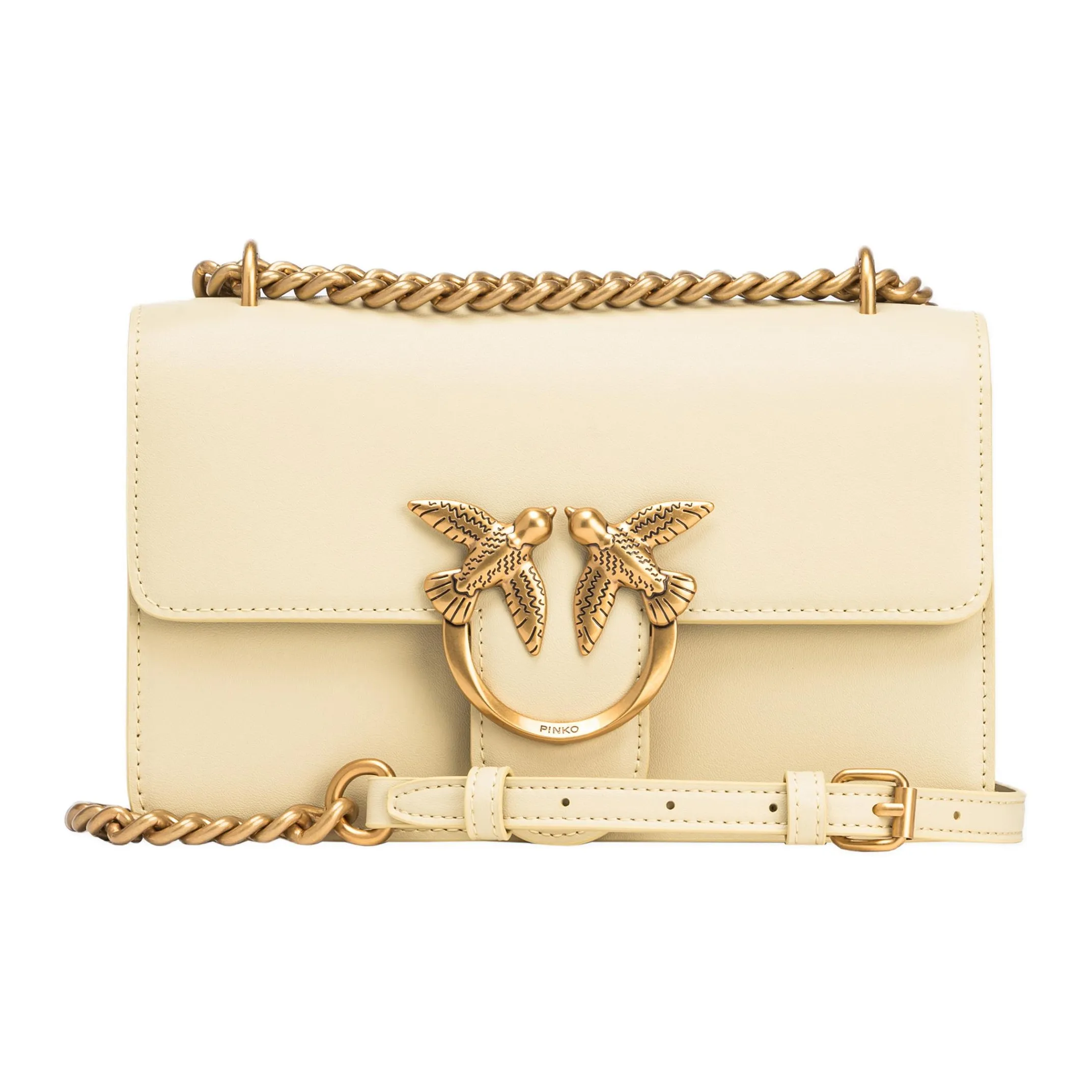PINKO Коровья кожа Портативная Сумка через плечо Сумка на плечо Женская Кремово-желтая