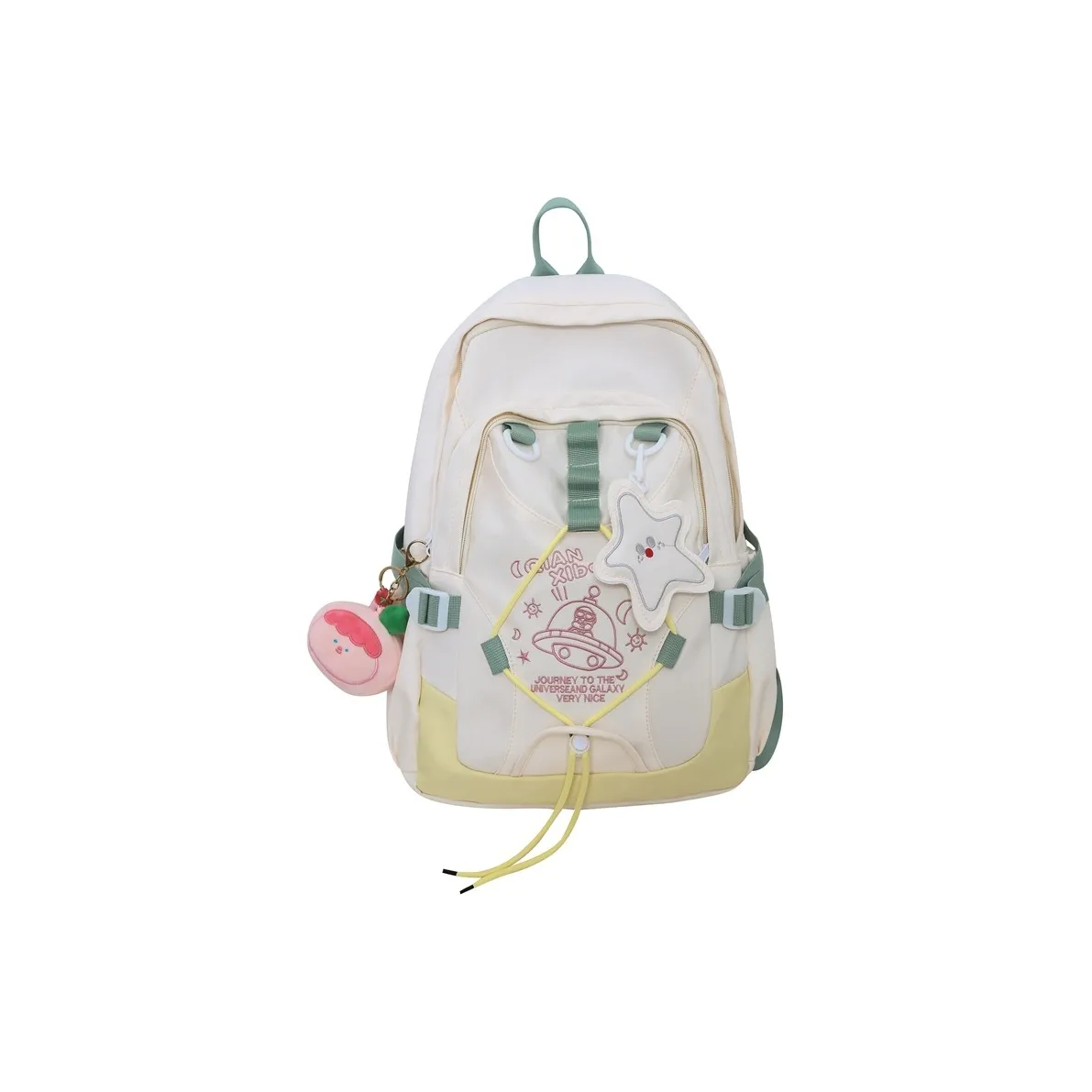 BALANG Nylon Backpack Regular Unisex White & Custard/Mint Green/Dark Purple/Urban Chic Style Gray