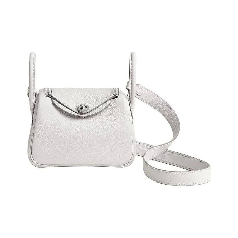 HERMES Lindy Clemence Bullock Leather Handbag, Shoulder Bag, Crossbody Bag Mini Unisex 19 0U New White
