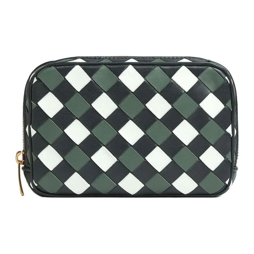 Bottega Veneta Cow Leather Clutch Small Size Women's Stone Gray & Glacier Blue & Aloe Vera Green