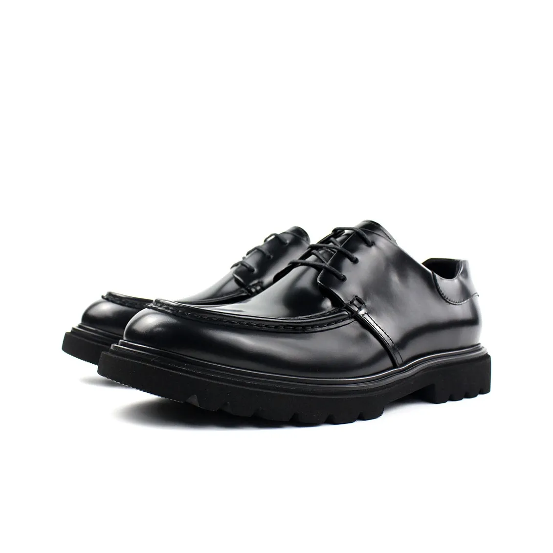 MYFULER Platform Height Increasing British Derby Shoes Business Casual Commute To Work Leather Shoes Men's Black
