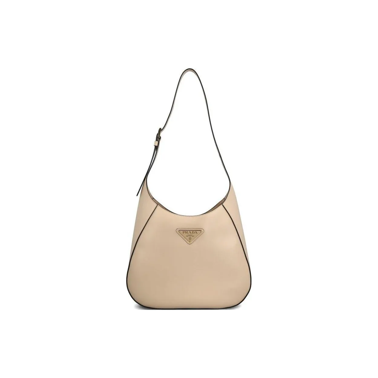 PRADA Hobo Calfskin Handbag, Shoulder Bag Women's Natural
