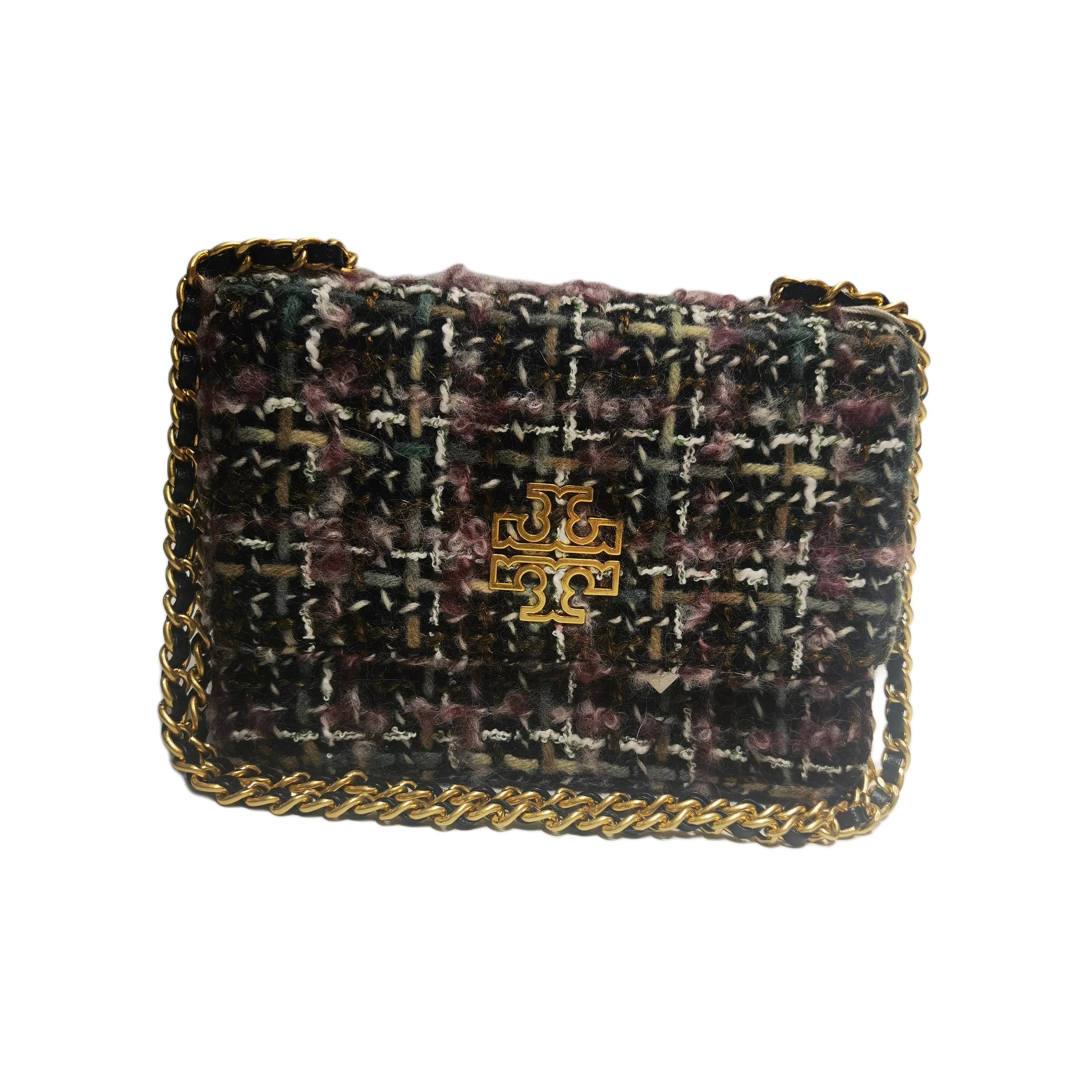 TORY BURCH Britten Flannel With Leather Clutch Wallet, Shoulder Bag, Crossbody Bag Women's Black & Multicolor