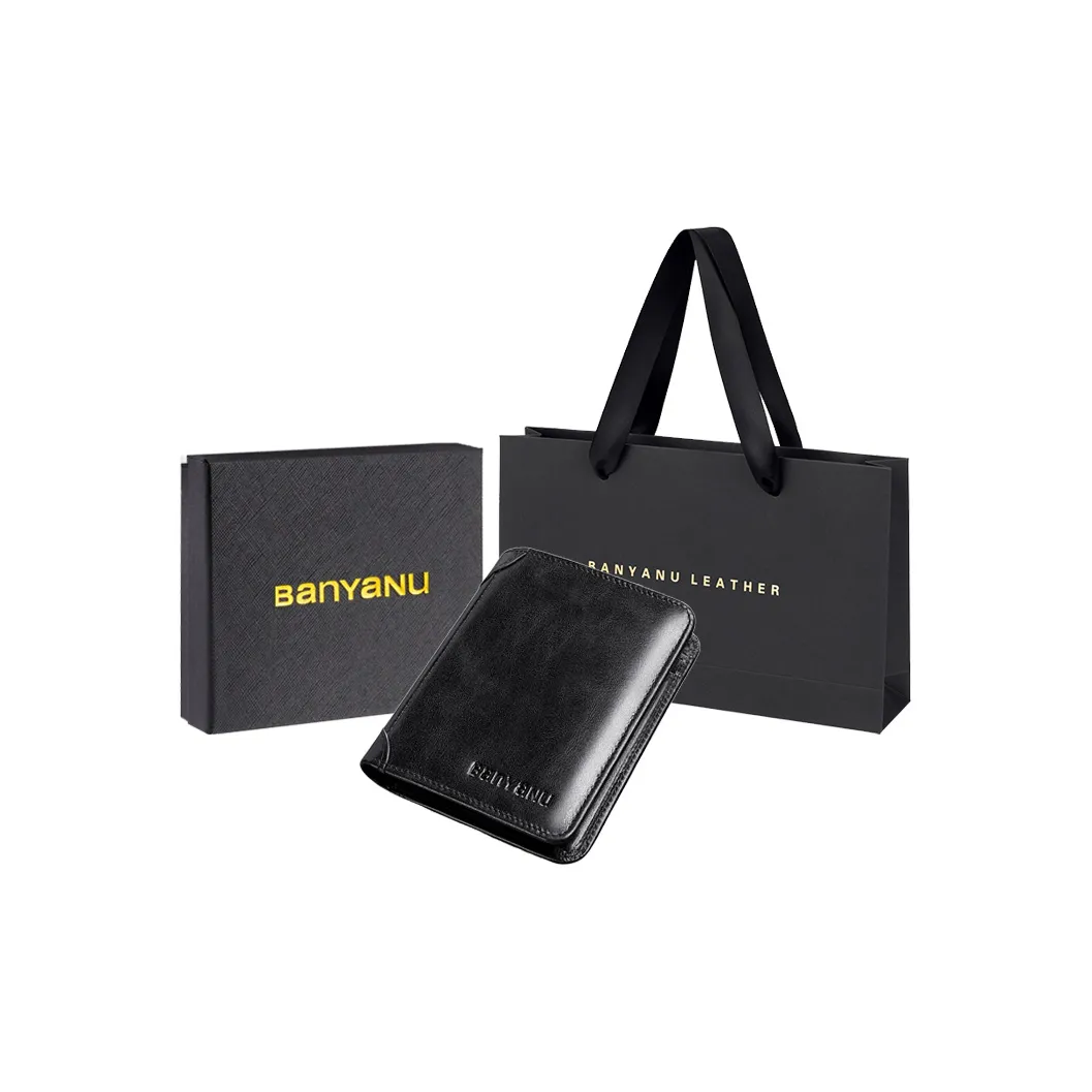 Banyanu Cow Leather Wallets Card Holders Regular Unisex Black/Coffee