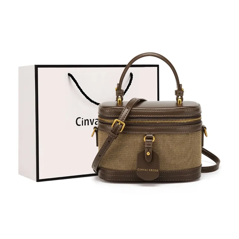 CinvaiKrose Холст Микрофибра Сумка через плечо Портативная Коробка Сумка Маленькая Женская Кофейная