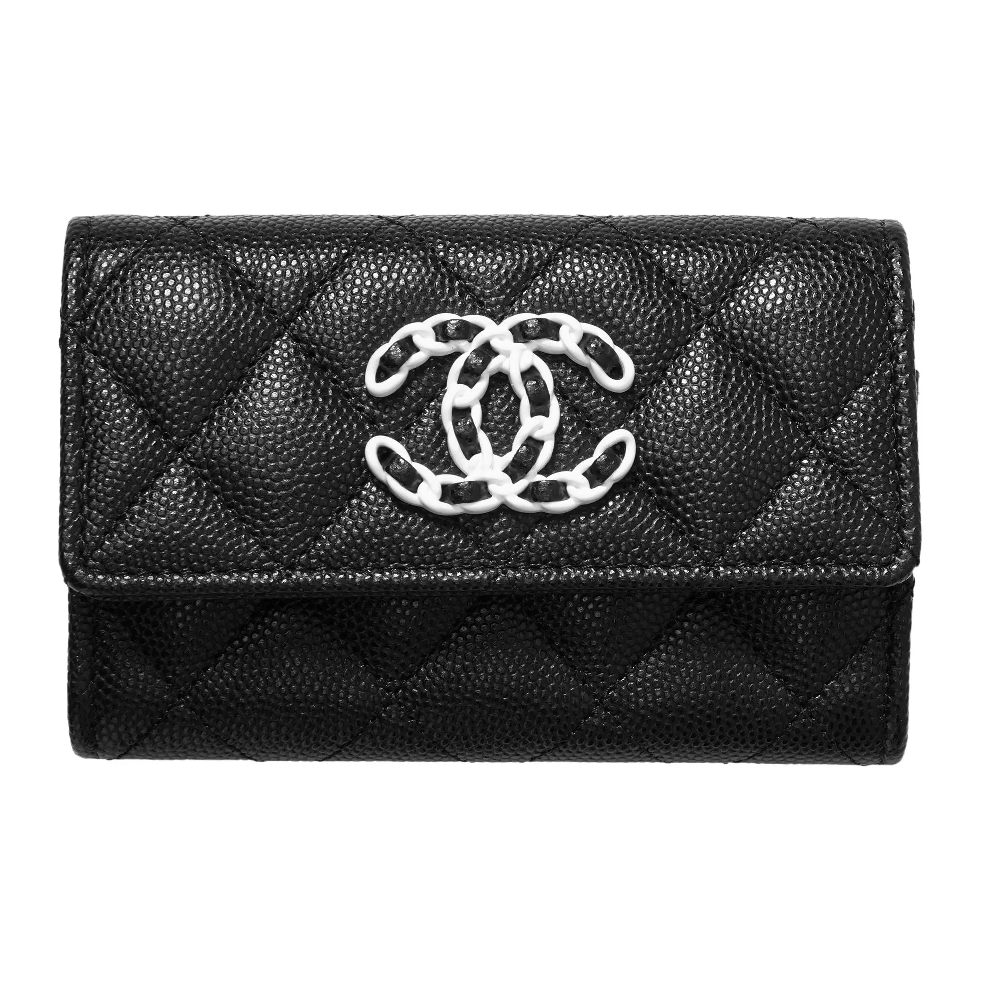 CHANEL Grain Embossed Calfskin Card Holder, Wallet Women's Black