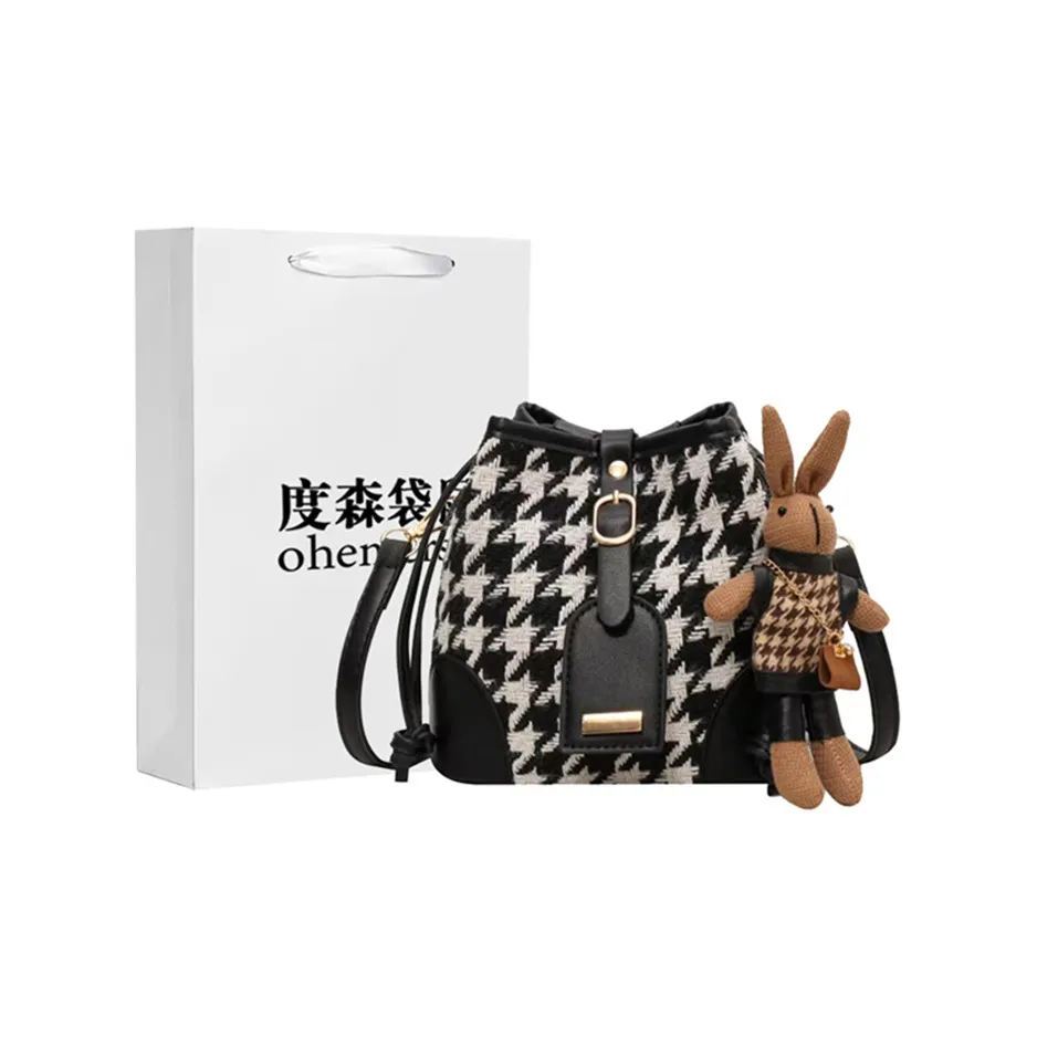 Dusen Kangaroo Хлопковая ведрообразная сумка сумка через плечо стандартная женская черная кофейная