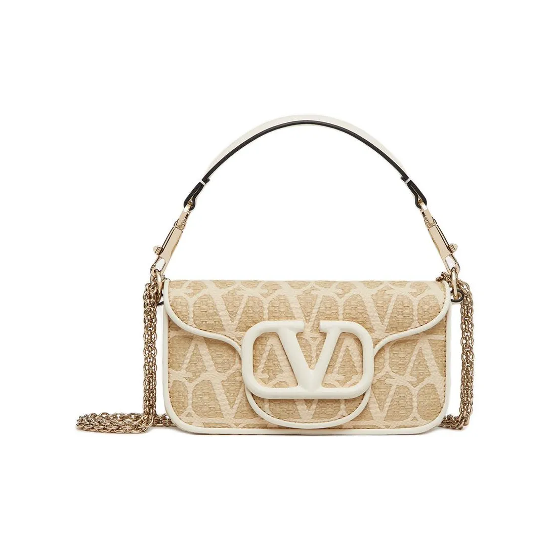 Valentino MINI LOCÒ Raffia Shoulder Bag Crossbody Bag Handbag Women's Natural Composite Ivory White