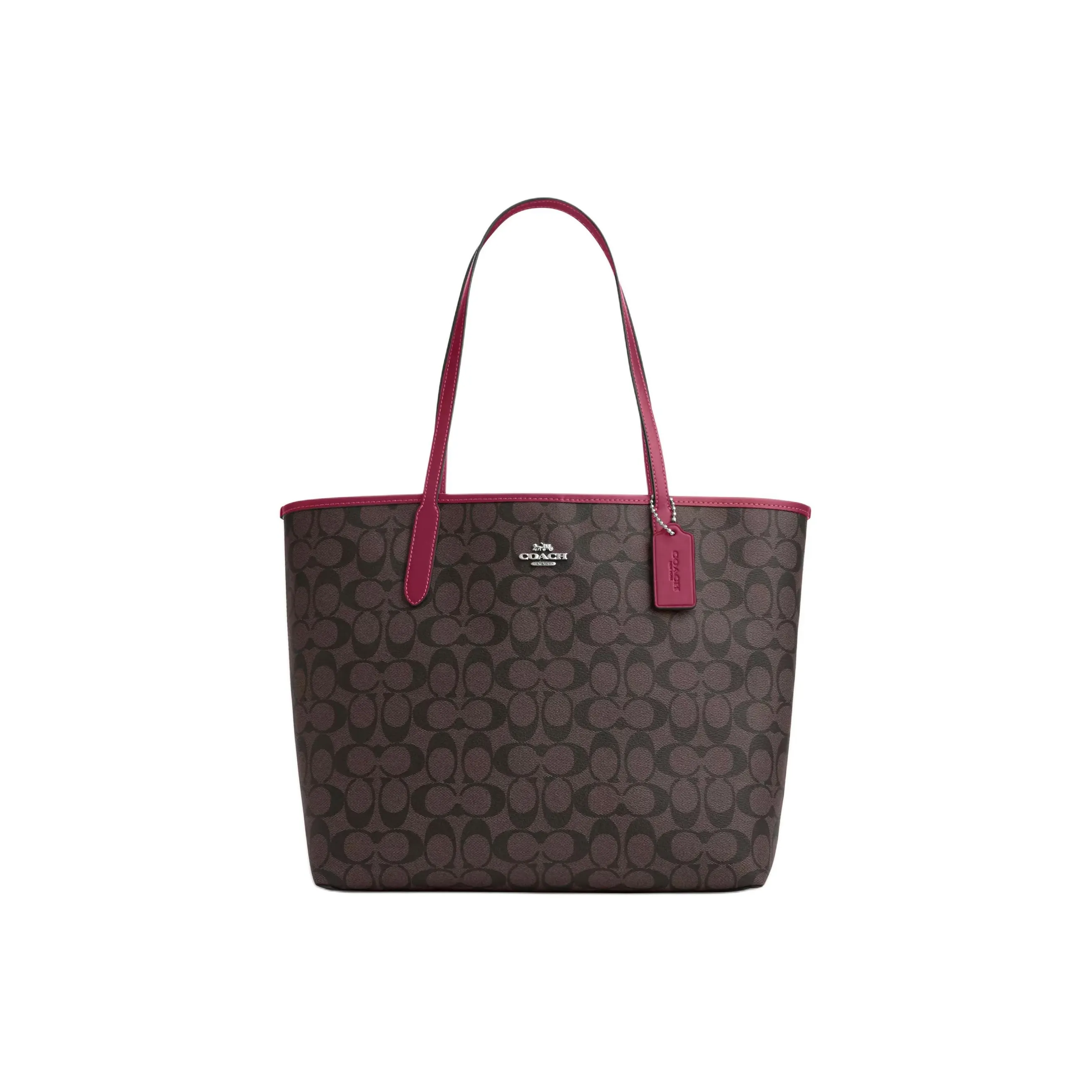 COACH Городская кожаная сумка-тоут сумка для покупок сумка через плечо сумка большая женская серебряная и коричневая ярко-фиолетовая