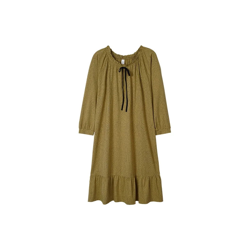 Sha Qian Nightgown Spring And Fall Season Women's Mustard Green