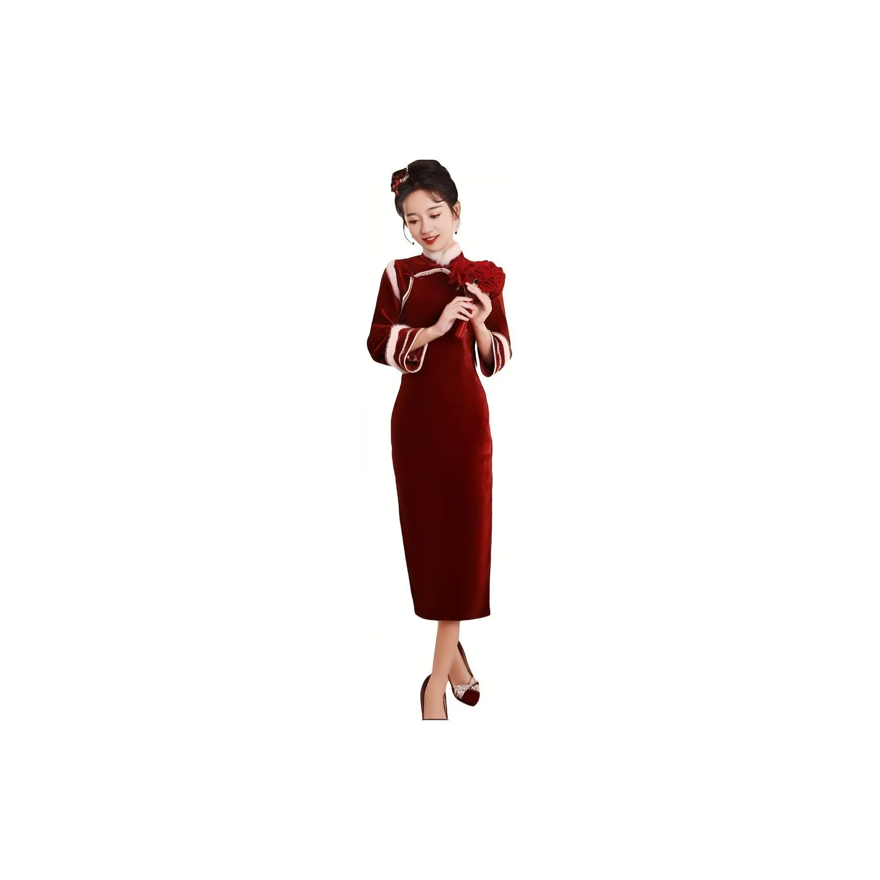 Red Colored Clothes Cheongsam Women's Burgundy