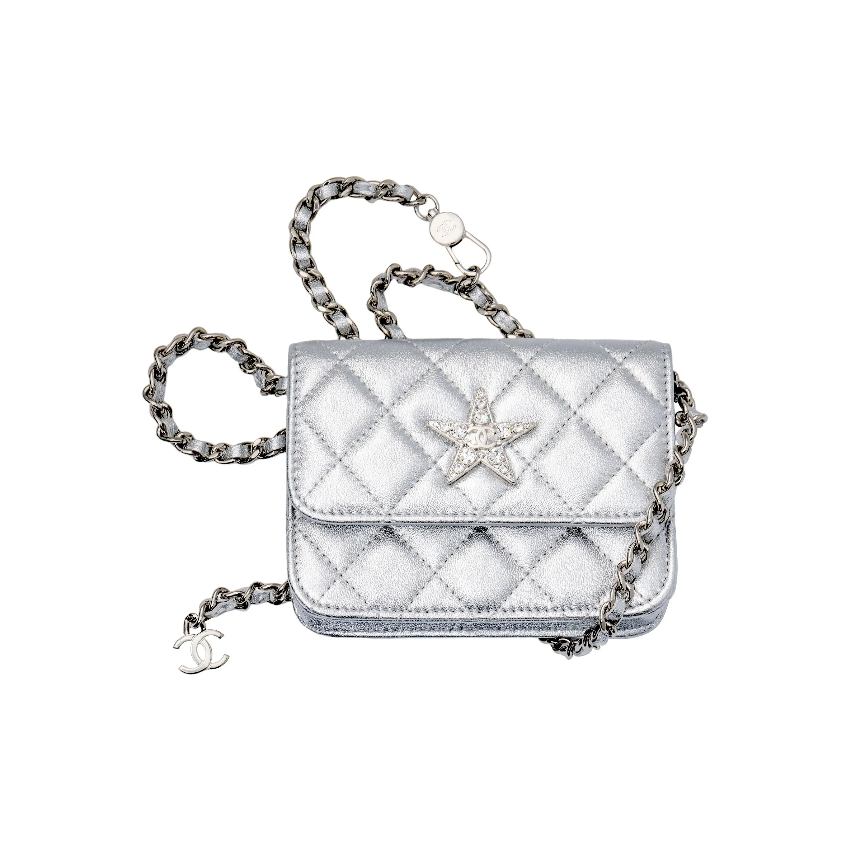 CHANEL Sheepskin Shoulder Bag Crossbody Bag Women's Silver