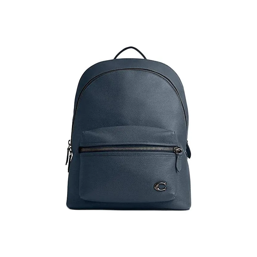 COACH Cow Leather With Textile Backpack Tubas Men's Deep Denim