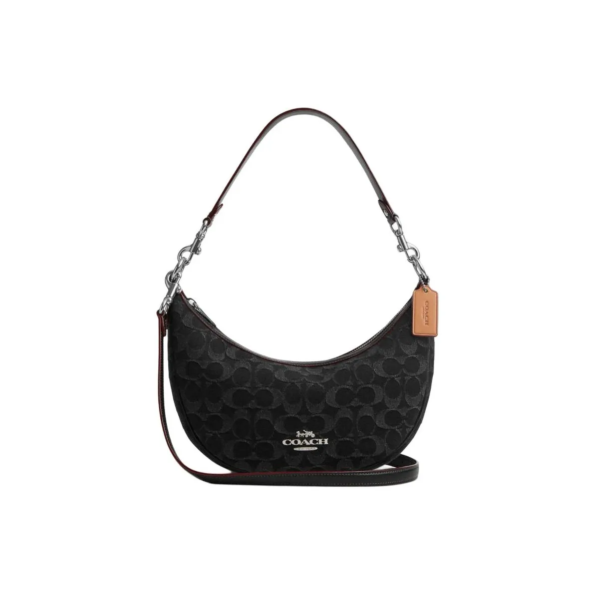 COACH Aria Denim Crescent Bag Shoulder Bag Medium Size Women's Black
