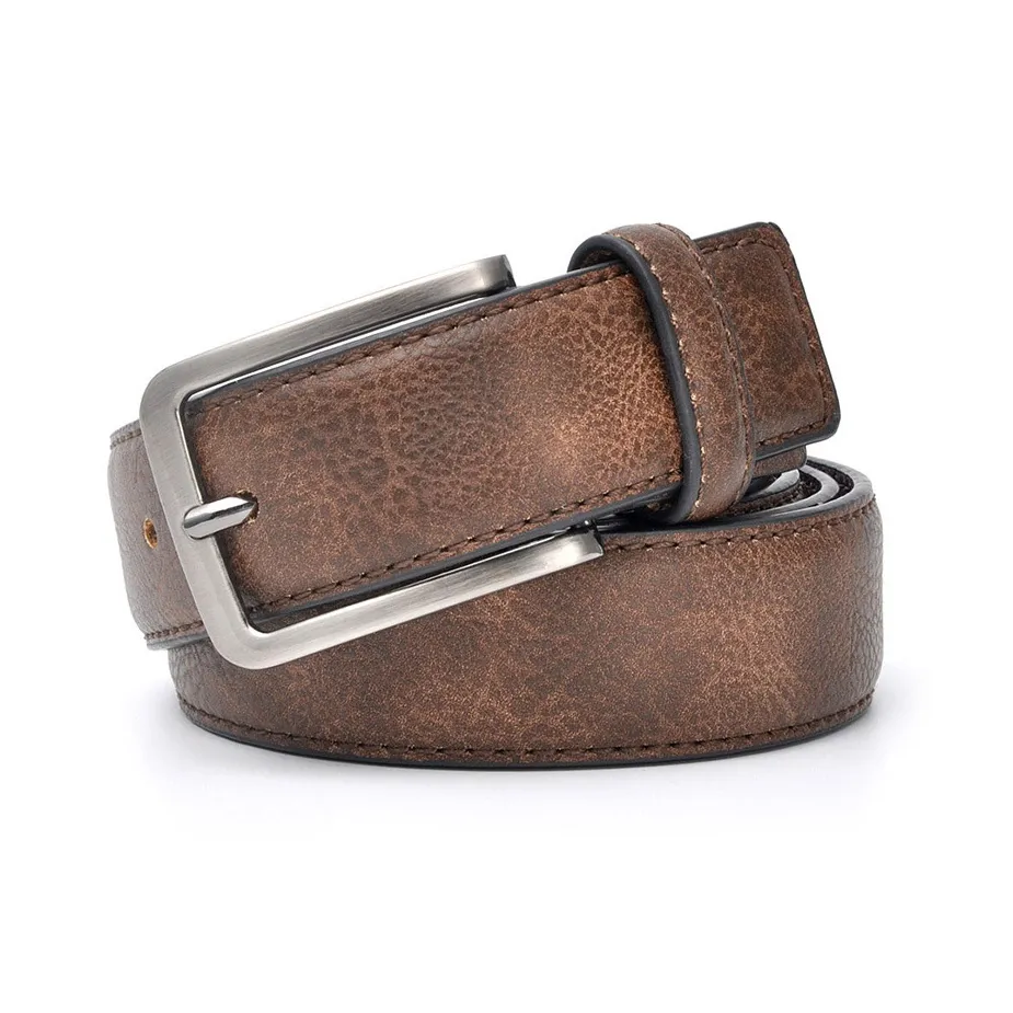 PISHUSHU Cow Leather Belts Men's Brown Gray Dark Brown Width 3.4cm