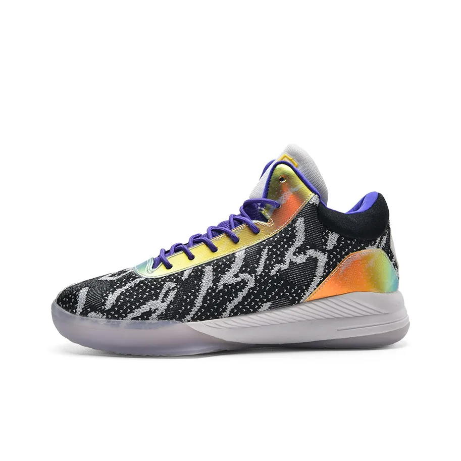 IVERSON Anti Slip Wear Resistant Low Top Basketball Shoes Black Purple Light Gray