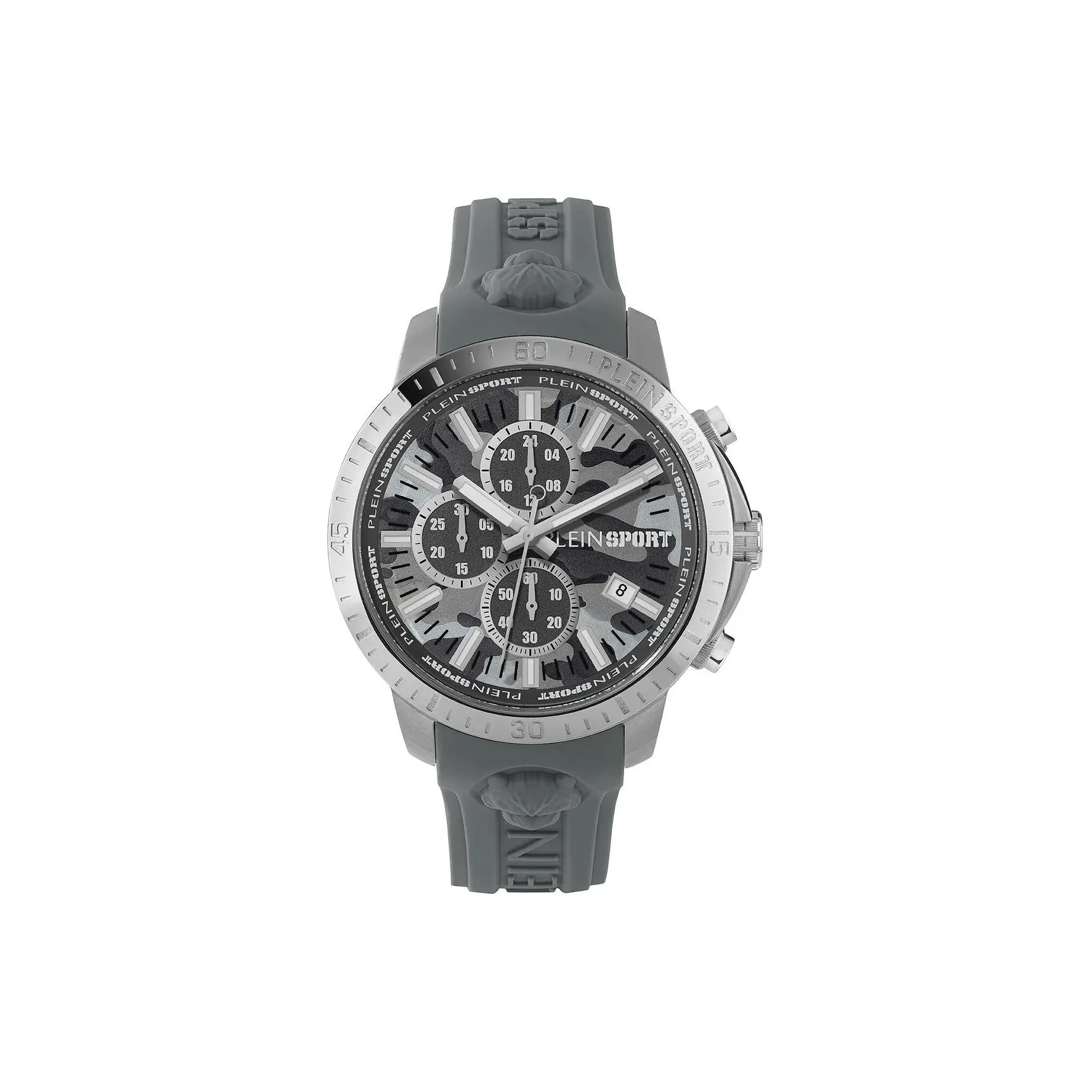 PLEIN SPORT Наручные часы Кварцевый механизм Силиконовый ремешок 43 мм Серый циферблат Мужские часы