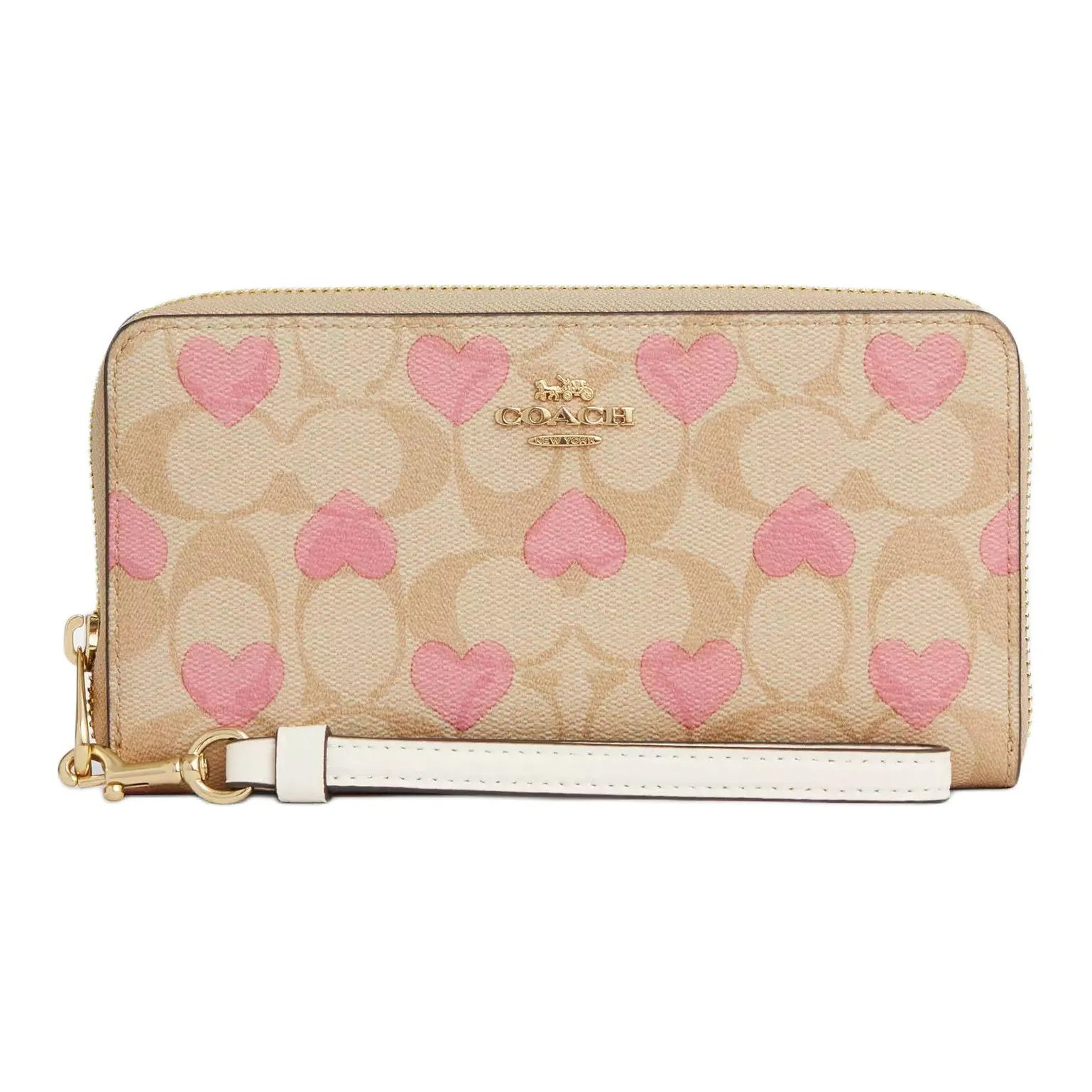 COACH Zip Around Canvas With Leather Wallet Small Size Women's Gold & Light Khaki Chalk Multicolor