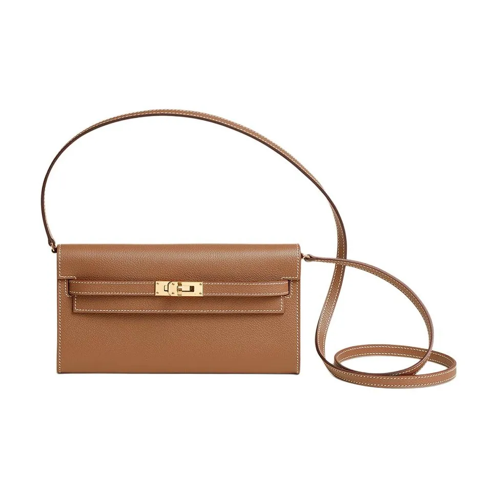 HERMES Kelly Evercolor Cow Leather Handheld Shoulder Bag Crossbody Bag Wallet Women
s 37 Gold Gold Brown
