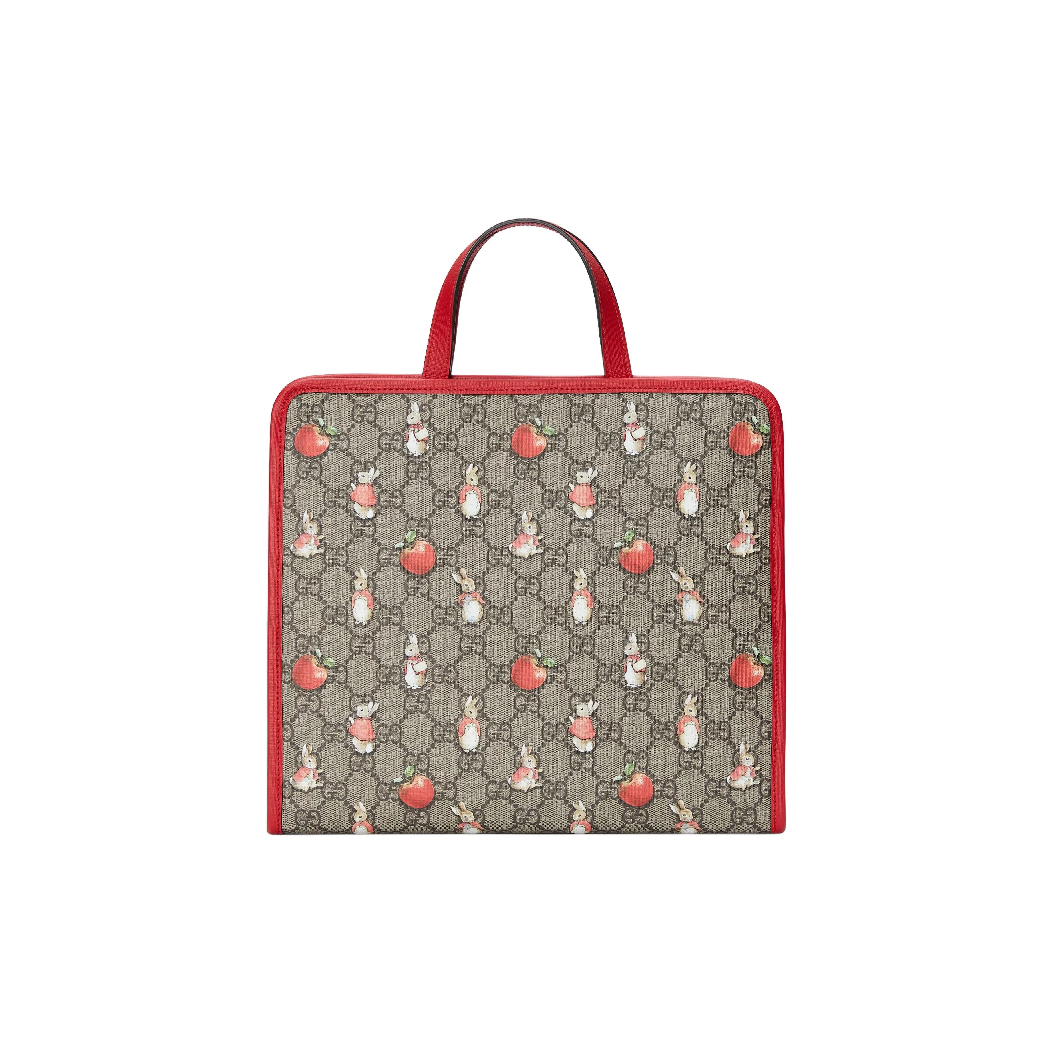 GUCCI Peter Rabbit™ Collaboration Canvas Tote Bag, Shopping Bag, Handbag Kids' Ebony & Green & Red